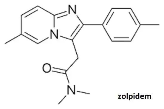 Λινοστοιχεία της χημικής δομής του zolpidem.